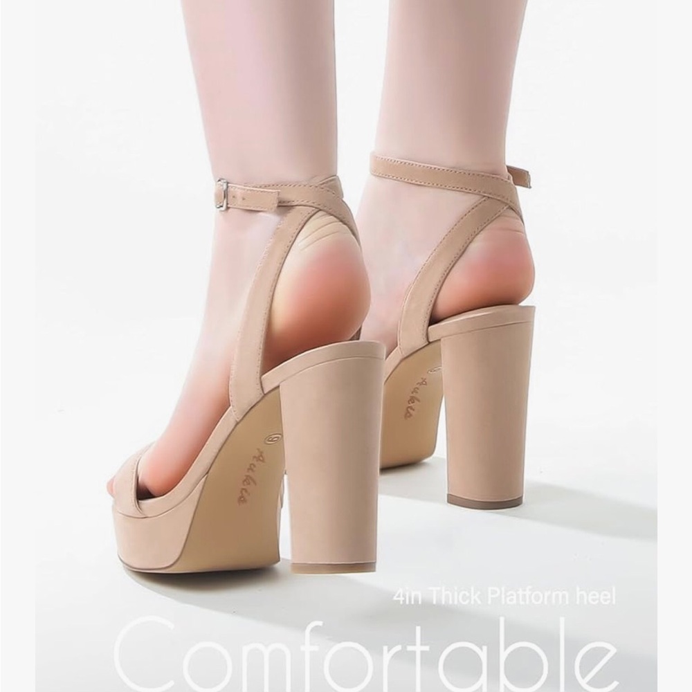 COMFORTABLE Nude Block High Heels 4in with 1in Platform Size 6 EUC - Picture 4 of 8